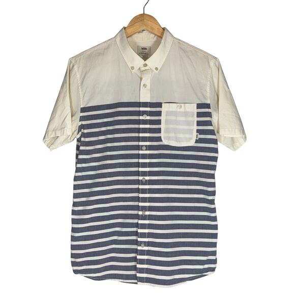 Vans Button Up Button Down Striped Block Shirt Mens Medium Skater Cyber Cotton - Picture 1 of 8